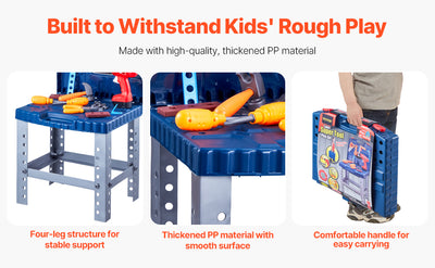 SucceBuy 56pcs Kids Work Bench Tool Set with Realistic Tools Pretend Play Construction Workbench Toys for Toddler Children Toys
