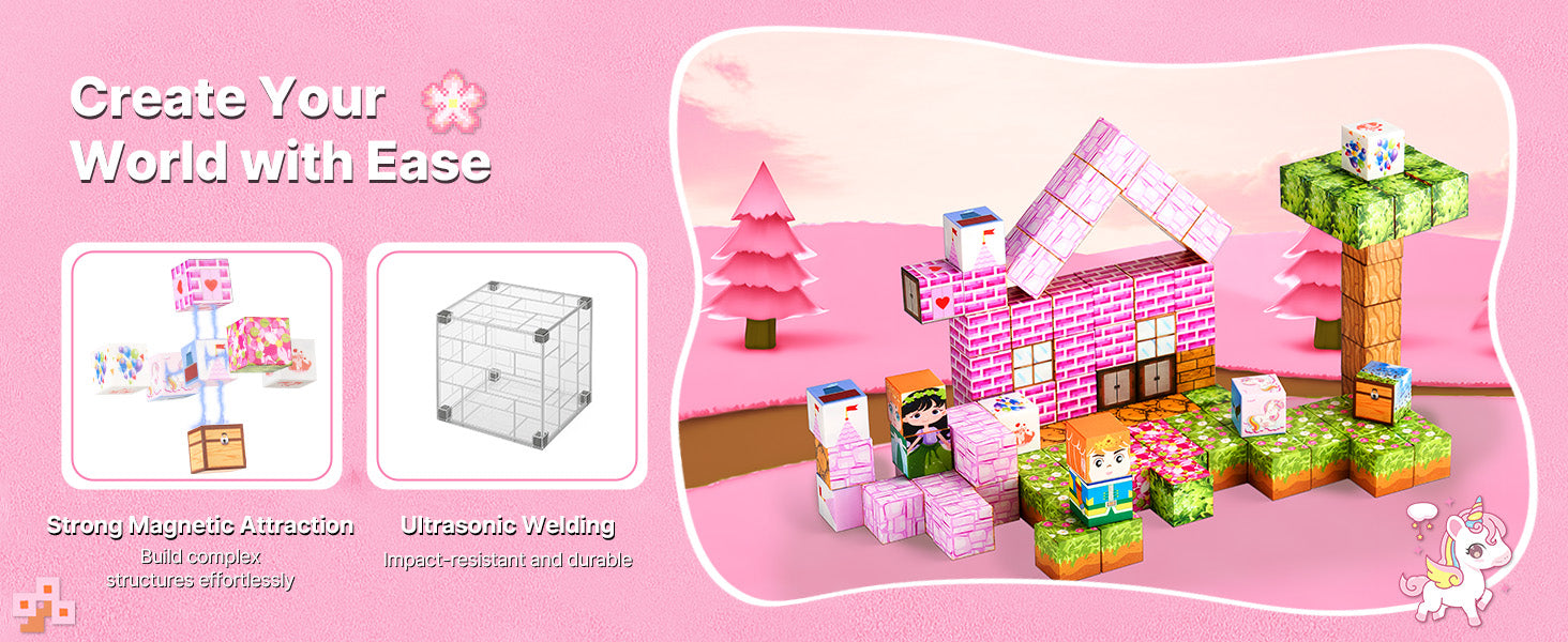 SucceBuy 100PCS Magnetic Blocks Princess Castle Set Magnetic Building Cubes STEM Montessori Sensory Toys for Kids Birthday Gift