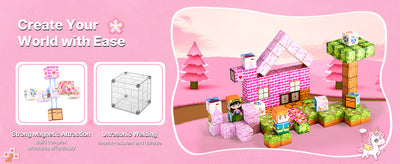 SucceBuy 100PCS Magnetic Blocks Princess Castle Set Magnetic Building Cubes STEM Montessori Sensory Toys for Kids Birthday Gift