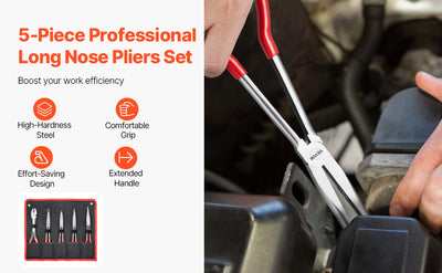 SucceBuy 5-Piece Needle Nose Pliers 11 in Long Needle Nose Pliers Set Diagonal Cutting Pliers 45°/90° Bent Round Nose Plier