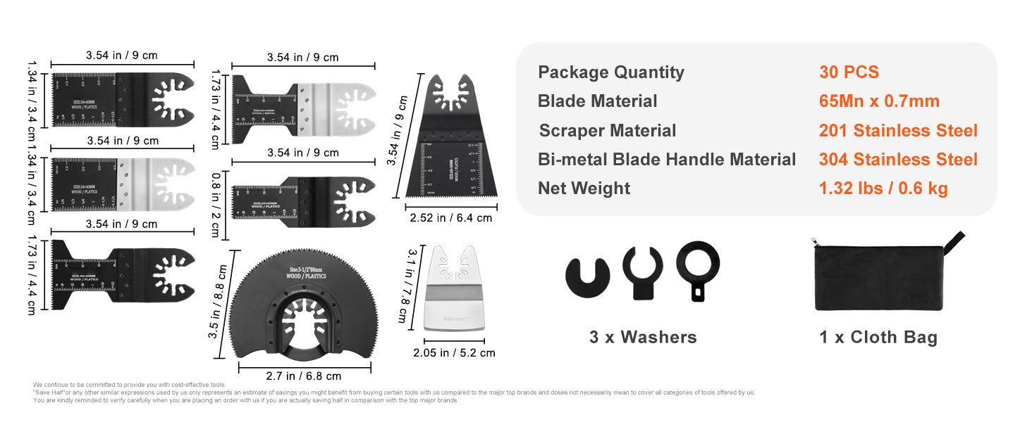 SucceBuy 30PCS Multi Tool Blades Kits Universal Release Oscillating Multi-Function Renovator Saw Blades for Dewalt Craftsman