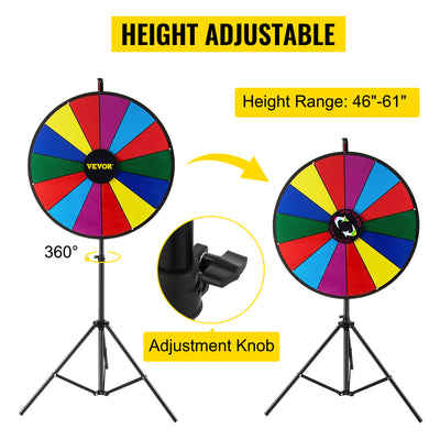 SucceBuy 18 Inch Tabletop Color Prize Wheel w/ Folding Tripod Floor Stand 14 Slots Dry Erase for Win Fortune Spinning Stand Game - Smarsty