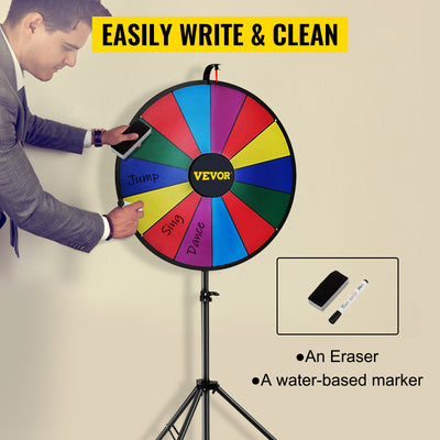 SucceBuy 18 Inch Tabletop Color Prize Wheel w/ Folding Tripod Floor Stand 14 Slots Dry Erase for Win Fortune Spinning Stand Game - Smarsty