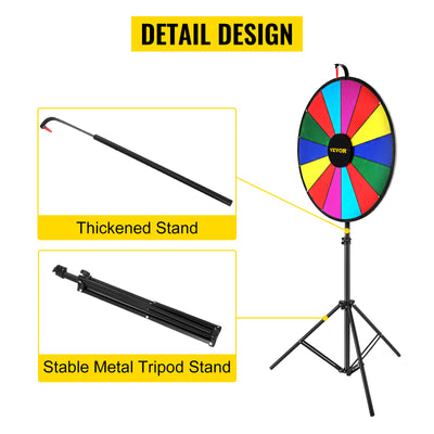 SucceBuy 18 Inch Tabletop Color Prize Wheel w/ Folding Tripod Floor Stand 14 Slots Dry Erase for Win Fortune Spinning Stand Game - Smarsty