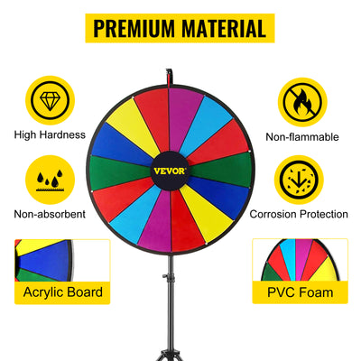 SucceBuy 18 Inch Tabletop Color Prize Wheel w/ Folding Tripod Floor Stand 14 Slots Dry Erase for Win Fortune Spinning Stand Game - Smarsty