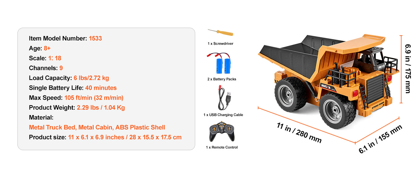 SucceBuy RC Car Children Toys Remote Control Dump Truck Toys 9-Channel with Battery for Toddlers Electric Car Kids Toys Gift