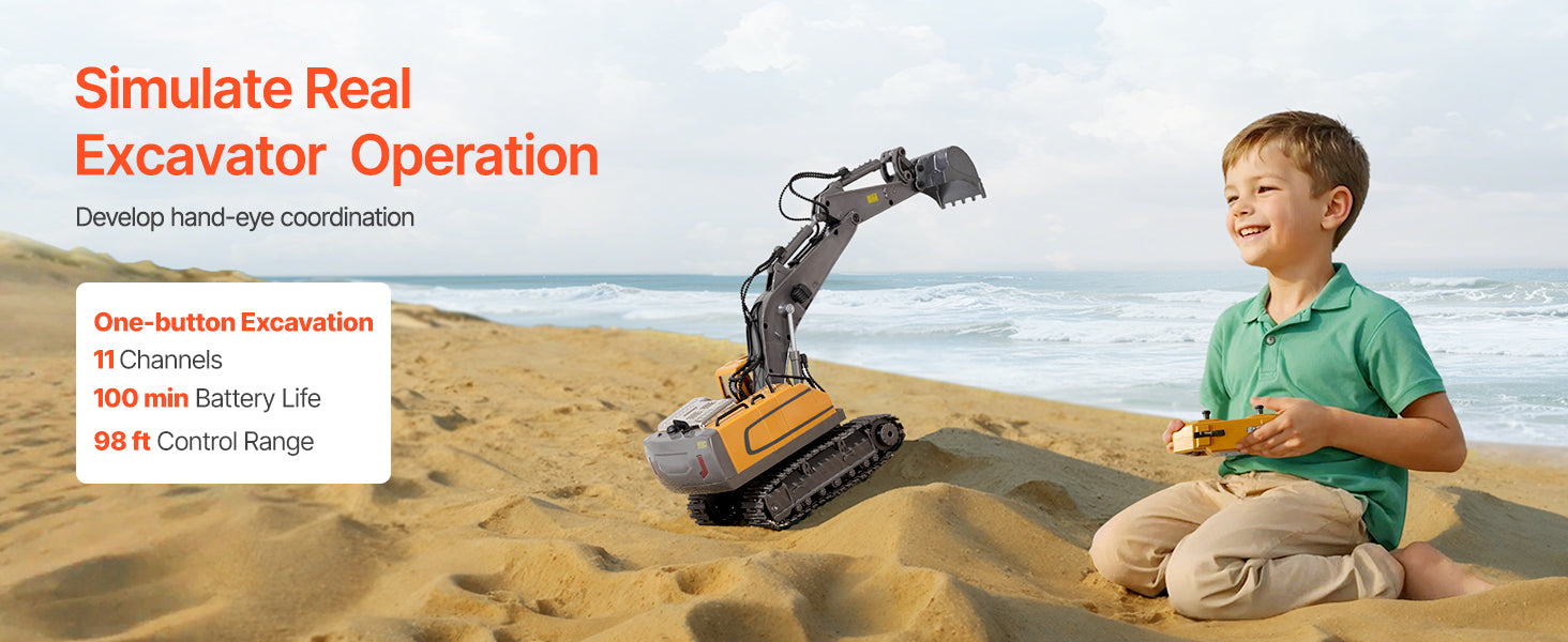 SucceBuy 2.4G Rc Excavator 1:20 Scale with Sounds Construction Vehicles Remote Control Car Digger Toys for Kids Boys Gifts