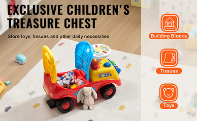 SucceBuy Toddler Ride On Push Car Sit to Stand Kids Ride On Toy Car with Music Steering Wheel Seat Storage for Toddlers - Smarsty