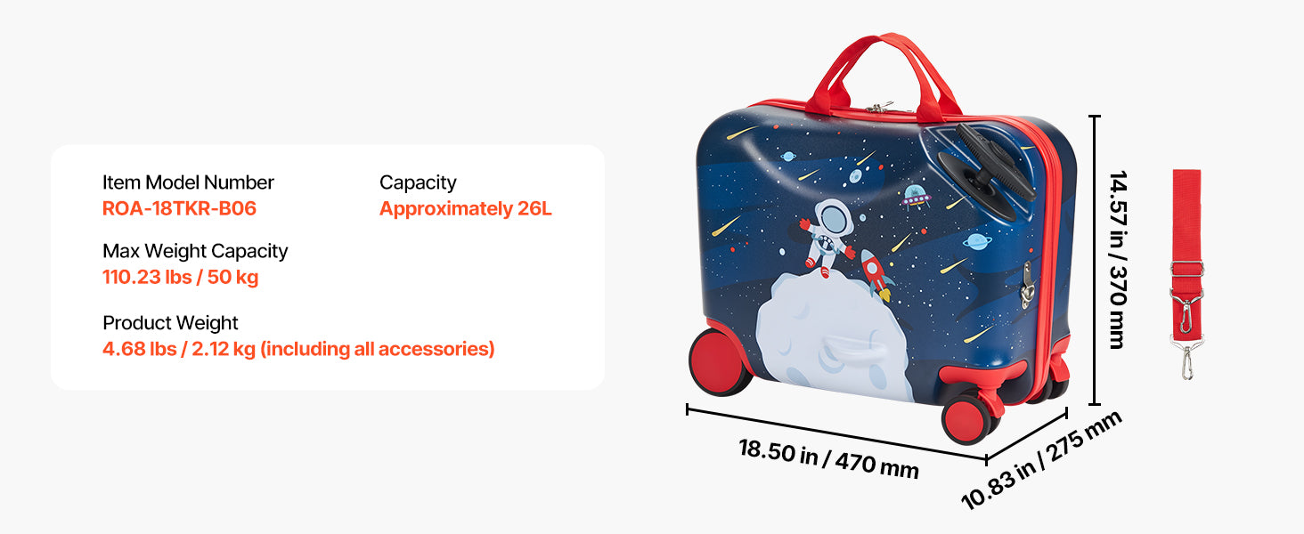 SucceBuy 18in Ride-on Luggage 26L Tow Along Toddler Carry on Luggage with Wheels Kids Riding Suitcase for Boys & Girls Gifts