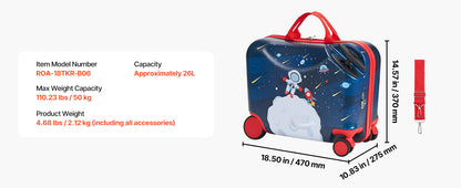 SucceBuy 18in Ride-on Luggage 26L Tow Along Toddler Carry on Luggage with Wheels Kids Riding Suitcase for Boys & Girls Gifts