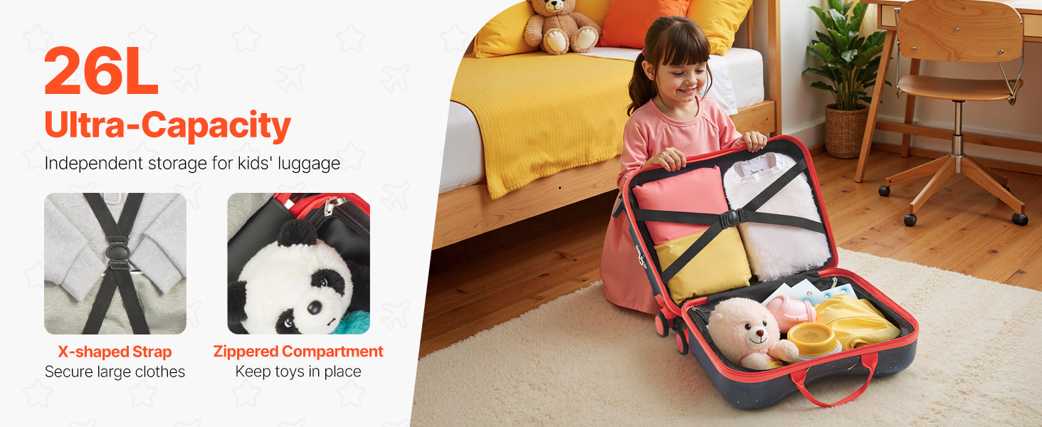 SucceBuy 18in Ride-on Luggage 26L Tow Along Toddler Carry on Luggage with Wheels Kids Riding Suitcase for Boys & Girls Gifts