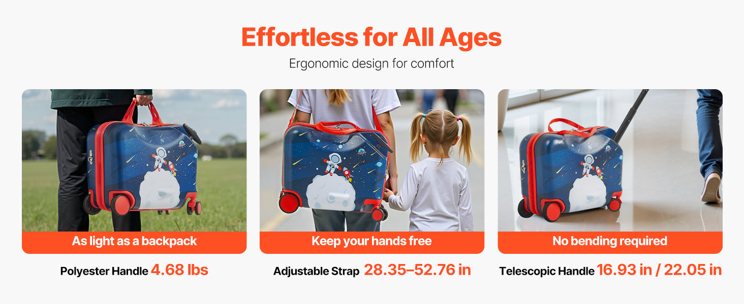 SucceBuy 18in Ride-on Luggage 26L Tow Along Toddler Carry on Luggage with Wheels Kids Riding Suitcase for Boys & Girls Gifts