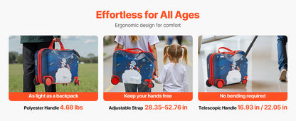 SucceBuy 18in Ride-on Luggage 26L Tow Along Toddler Carry on Luggage with Wheels Kids Riding Suitcase for Boys & Girls Gifts