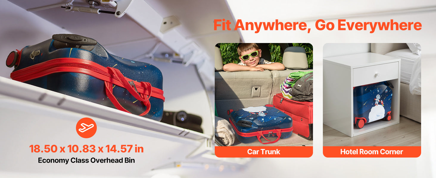 SucceBuy 18in Ride-on Luggage 26L Tow Along Toddler Carry on Luggage with Wheels Kids Riding Suitcase for Boys & Girls Gifts