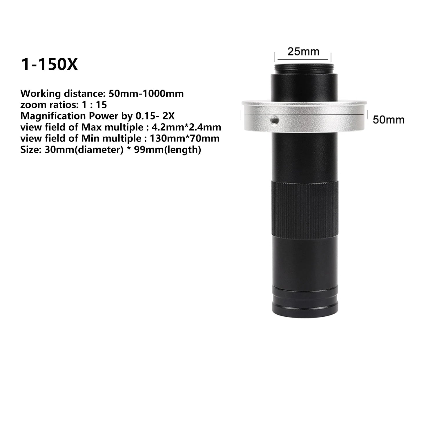Adjustable 130X 150X 180X Microscope Zoom Lens - Smarsty