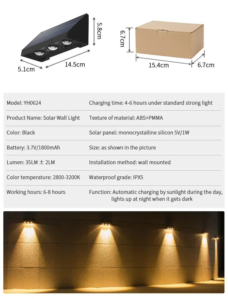 Solar Wall Light Outdoor Waterproof LED for Garden - Smarsty