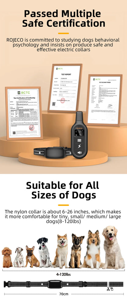 ROJECO Rechargeable Waterproof Dog Training Collar - Smarsty