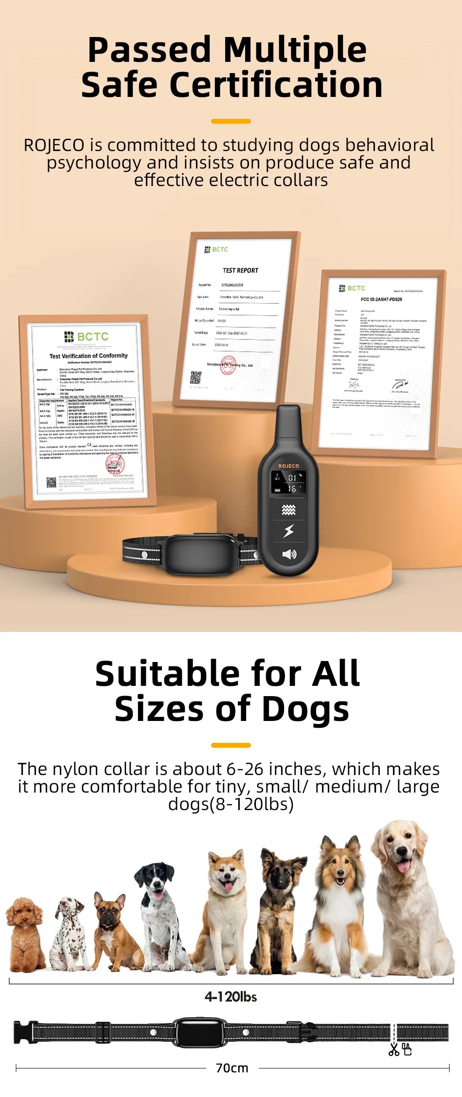 ROJECO Rechargeable Waterproof Dog Training Collar - Smarsty