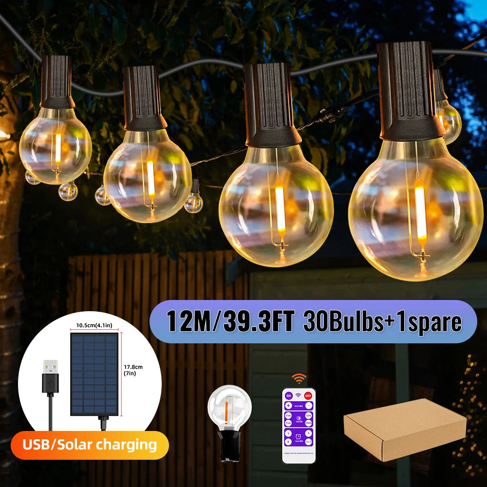 Mexllex 15.5M G40 Solar String Lights Outdoor with 8 Light Modes - Smarsty