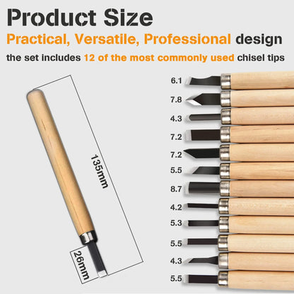 12pcs Professional Wood Carving Chisel Set for Precision Crafting - Smarsty