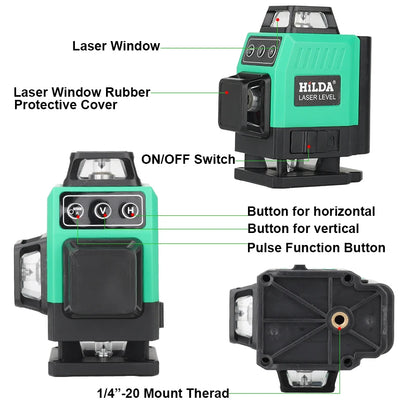HILDA 16 Line Green Beam Laser Level with Self Leveling Feature - Smarsty