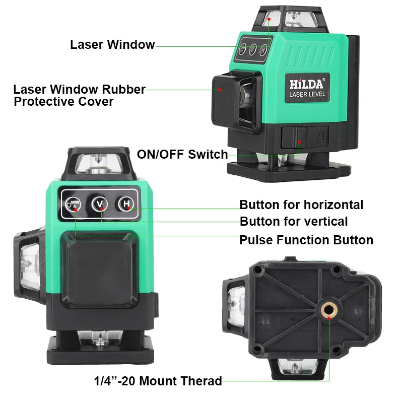HILDA 16 Line Green Beam Laser Level with Self Leveling Feature - Smarsty
