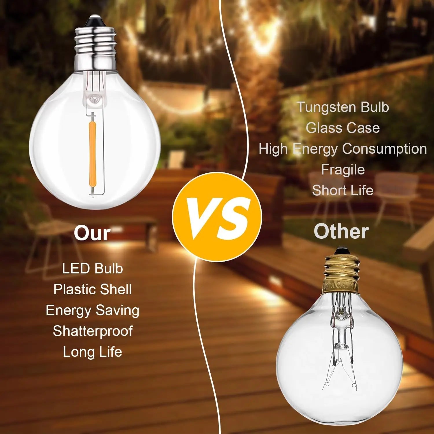 Solar String Lights Outdoor with Shatterproof Bulbs - Smarsty