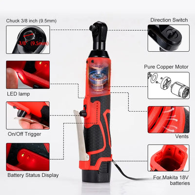 Cordless Electric Wrench 65Nm Right Angle Ratchet Tool - Smarsty