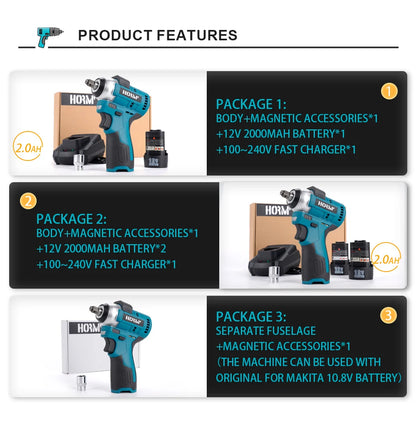 Brushless Electric Impact Wrench 120N.m Cordless Power Tool - Smarsty