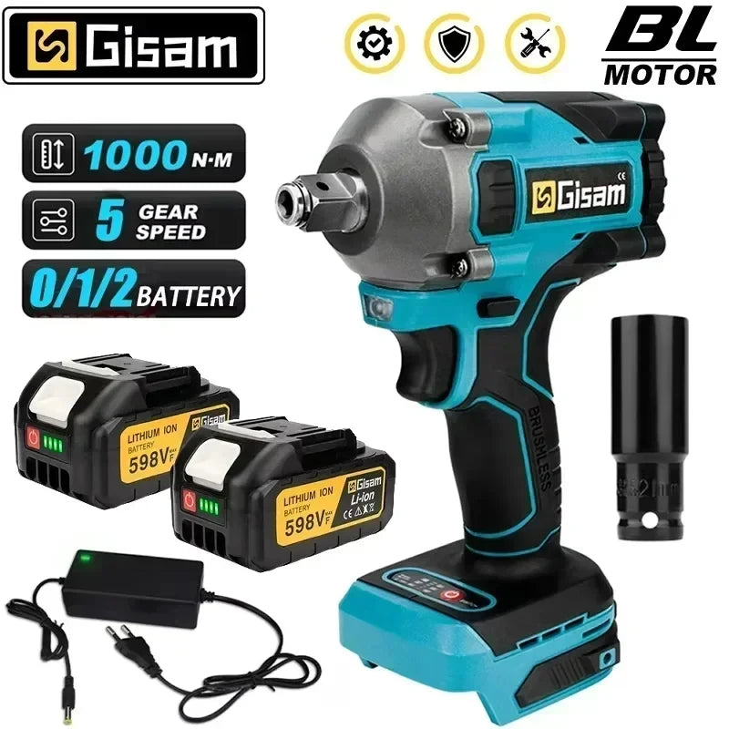Gisam 1000NM Brushless Electric Impact Wrench Power Tool - Smarsty