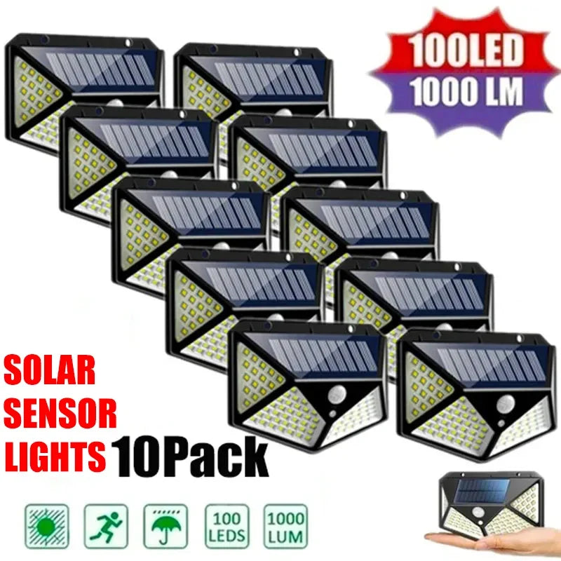 100 LED Solar Wall Lamp with Motion Sensor Waterproof Outdoor Light - Smarsty