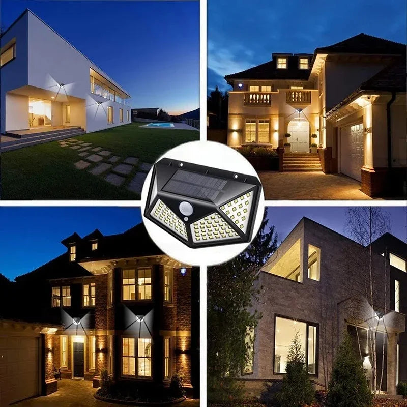 100 LED Solar Wall Lamp with Motion Sensor Waterproof Outdoor Light - Smarsty
