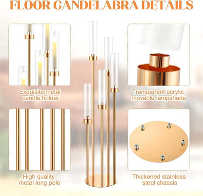 Gold Floor Candelabra 5 Arm Tall Candle Holder - Smarsty