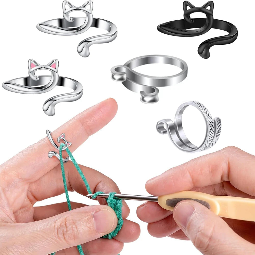 Adjustable Knitting Crochet Loop Ring Thimble Set - Smarsty