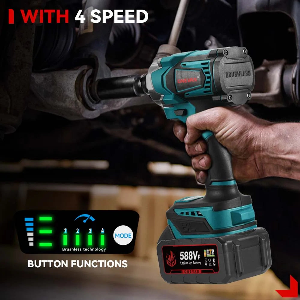 Onevan 1200N M Brushless Electric Impact Wrench Cordless Convenience - Smarsty