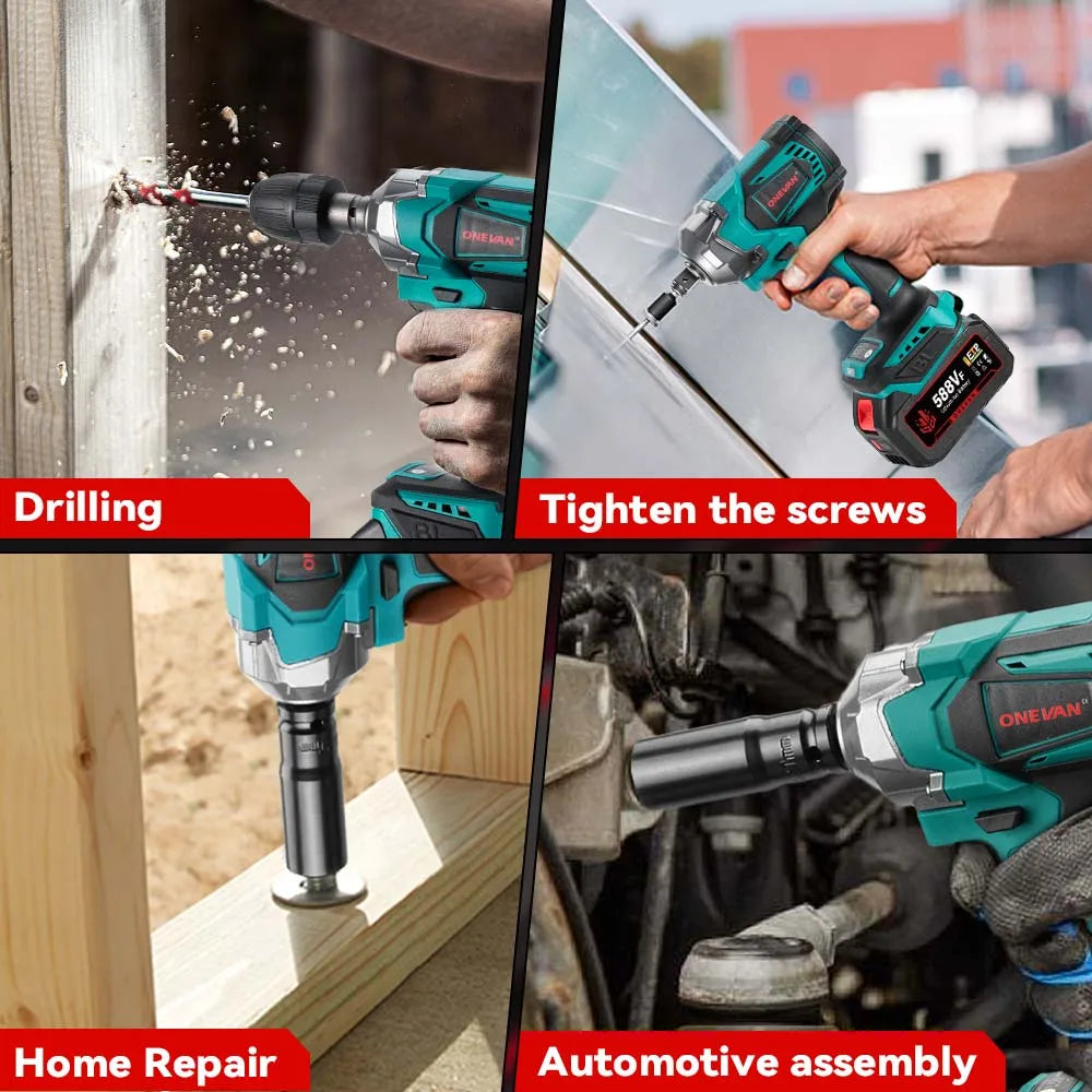 Onevan 1200N M Brushless Electric Impact Wrench Cordless Convenience - Smarsty