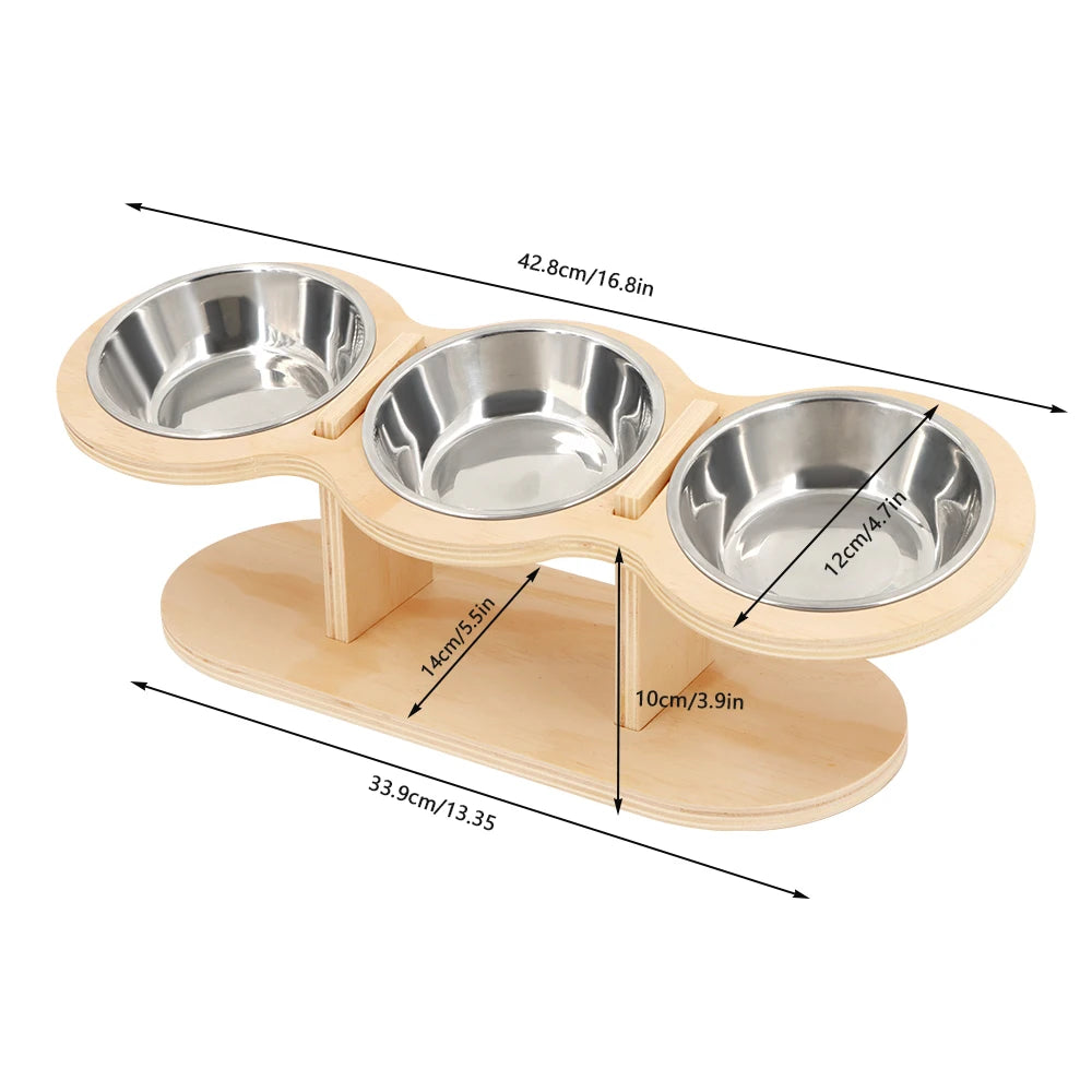 Tilted Raised Cat Feeder with Three Stainless Steel Bowls - Smarsty