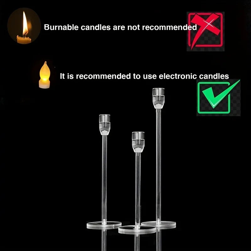 3pcs Clear Acrylic Candlestick Holders for Elegant Wedding Decor - Smarsty