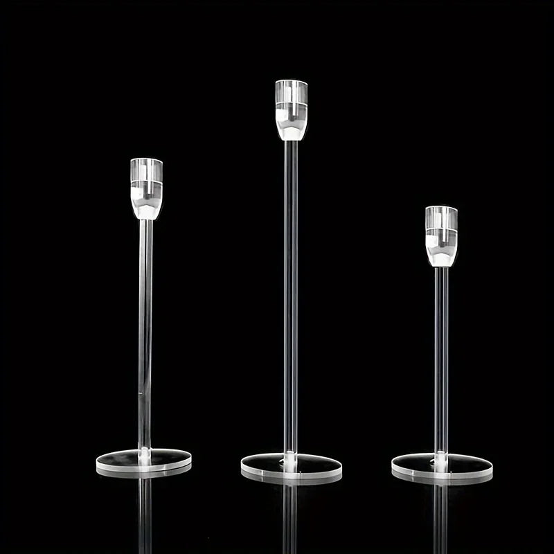 3pcs Clear Acrylic Candlestick Holders for Elegant Wedding Decor - Smarsty