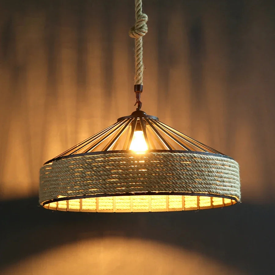 Classical Hemp Rope Pendant Light for Retro Dining Room - Smarsty