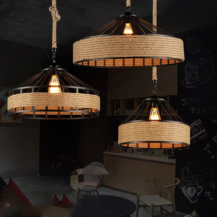 Classical Hemp Rope Pendant Light for Retro Dining Room - Smarsty