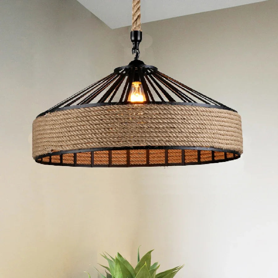 Classical Hemp Rope Pendant Light for Retro Dining Room - Smarsty