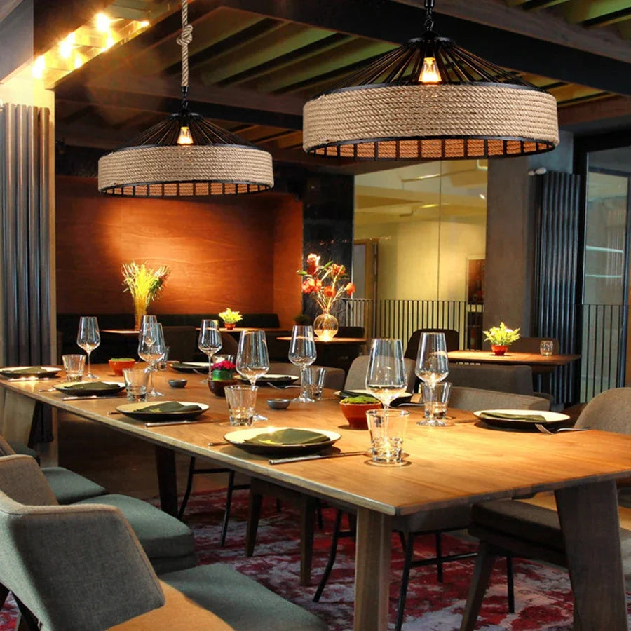 Classical Hemp Rope Pendant Light for Retro Dining Room - Smarsty