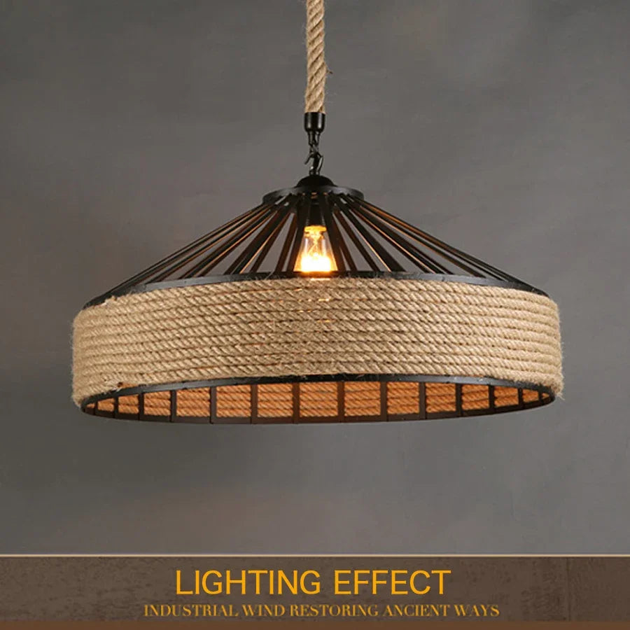 Classical Hemp Rope Pendant Light for Retro Dining Room - Smarsty