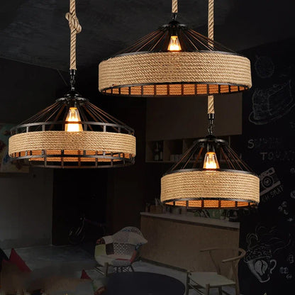 Classical Hemp Rope Pendant Light for Retro Dining Room - Smarsty