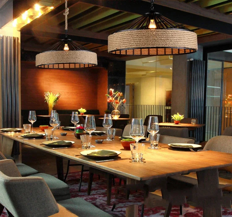 Classical Hemp Rope Pendant Light for Retro Dining Room - Smarsty