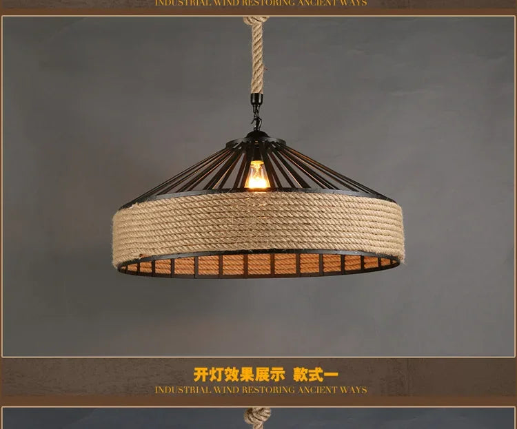 Classical Hemp Rope Pendant Light for Retro Dining Room - Smarsty