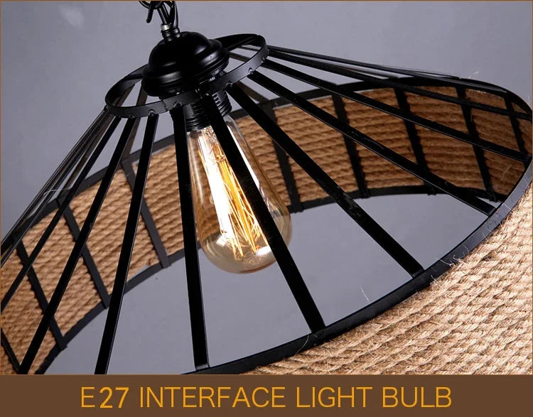 Classical Hemp Rope Pendant Light for Retro Dining Room - Smarsty