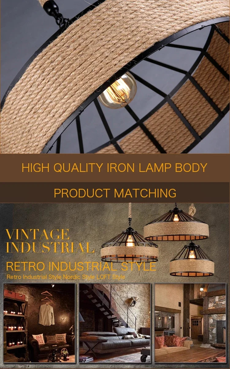Classical Hemp Rope Pendant Light for Retro Dining Room - Smarsty