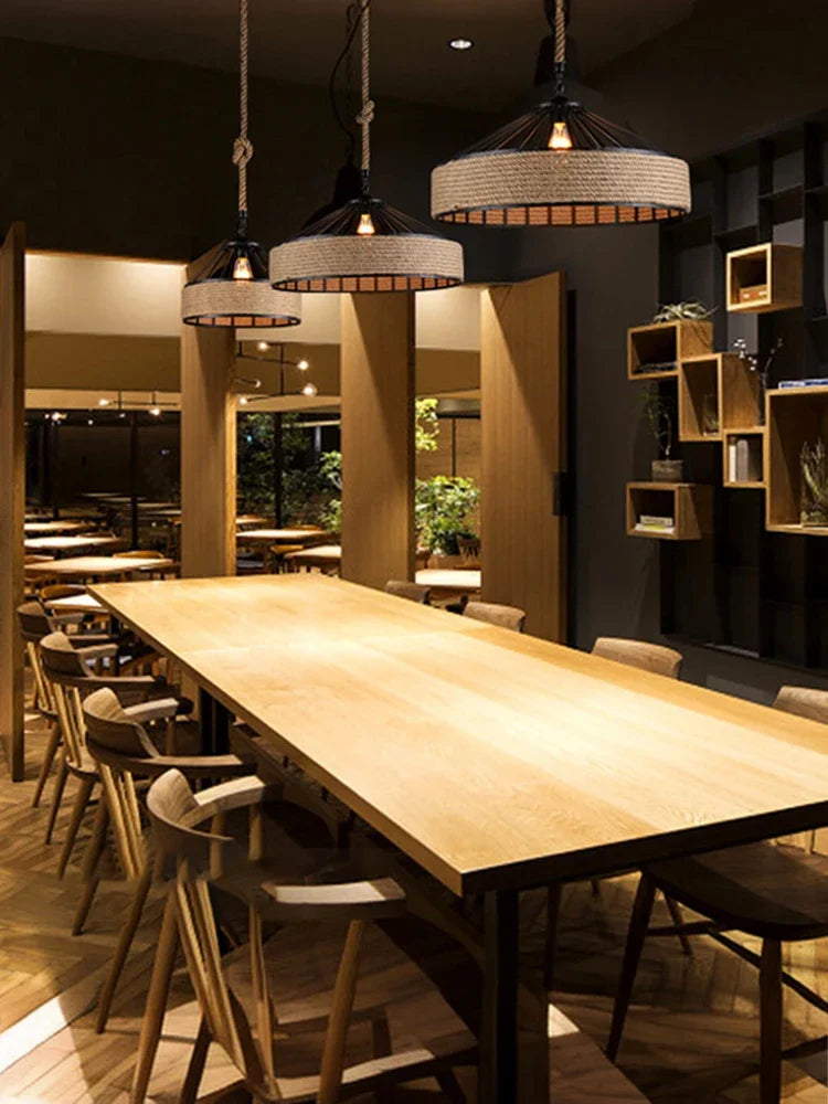 Classical Hemp Rope Pendant Light for Retro Dining Room - Smarsty